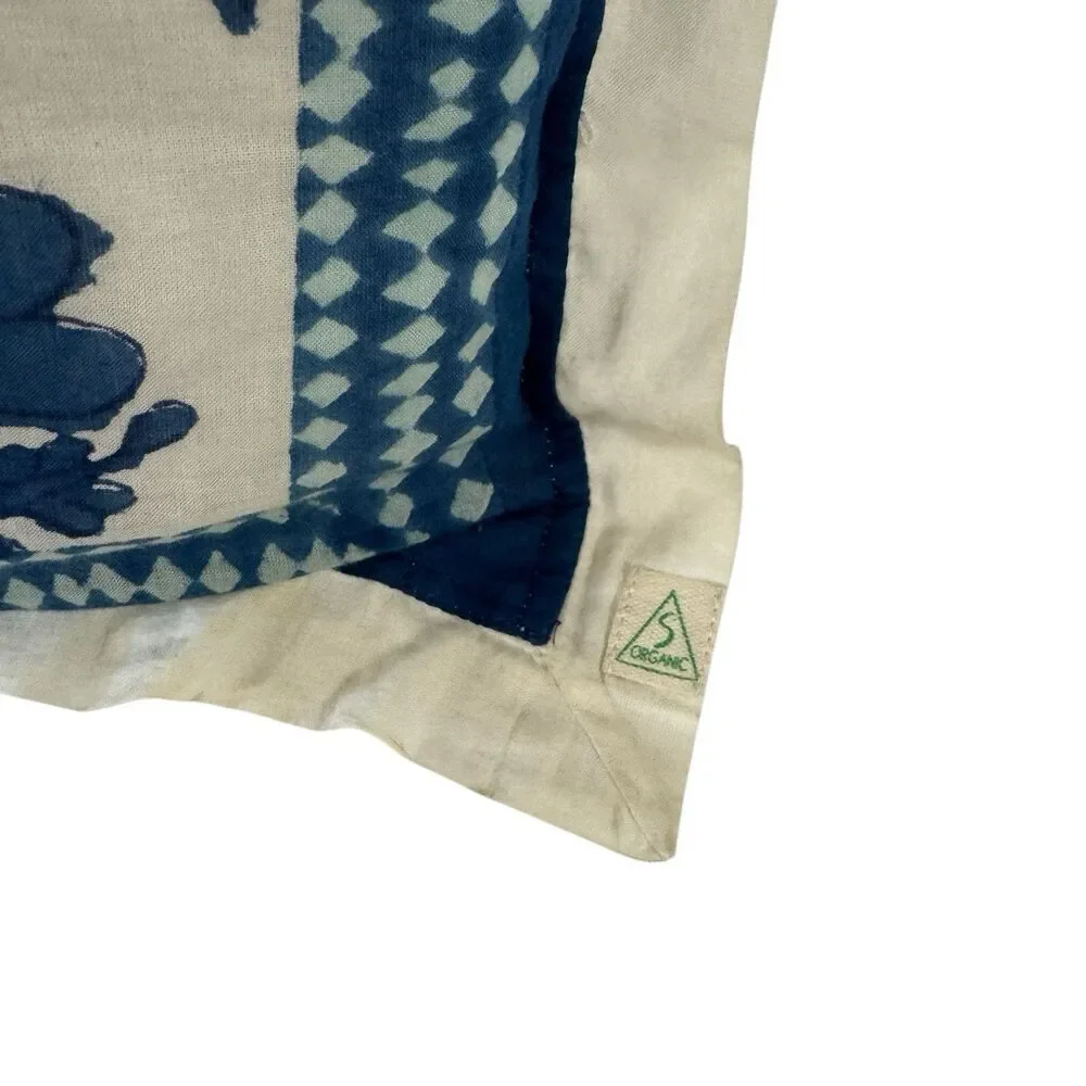 Soma Organic Cotton Pillow Hand Block Print Throw Blue White Boho Ethnic READ